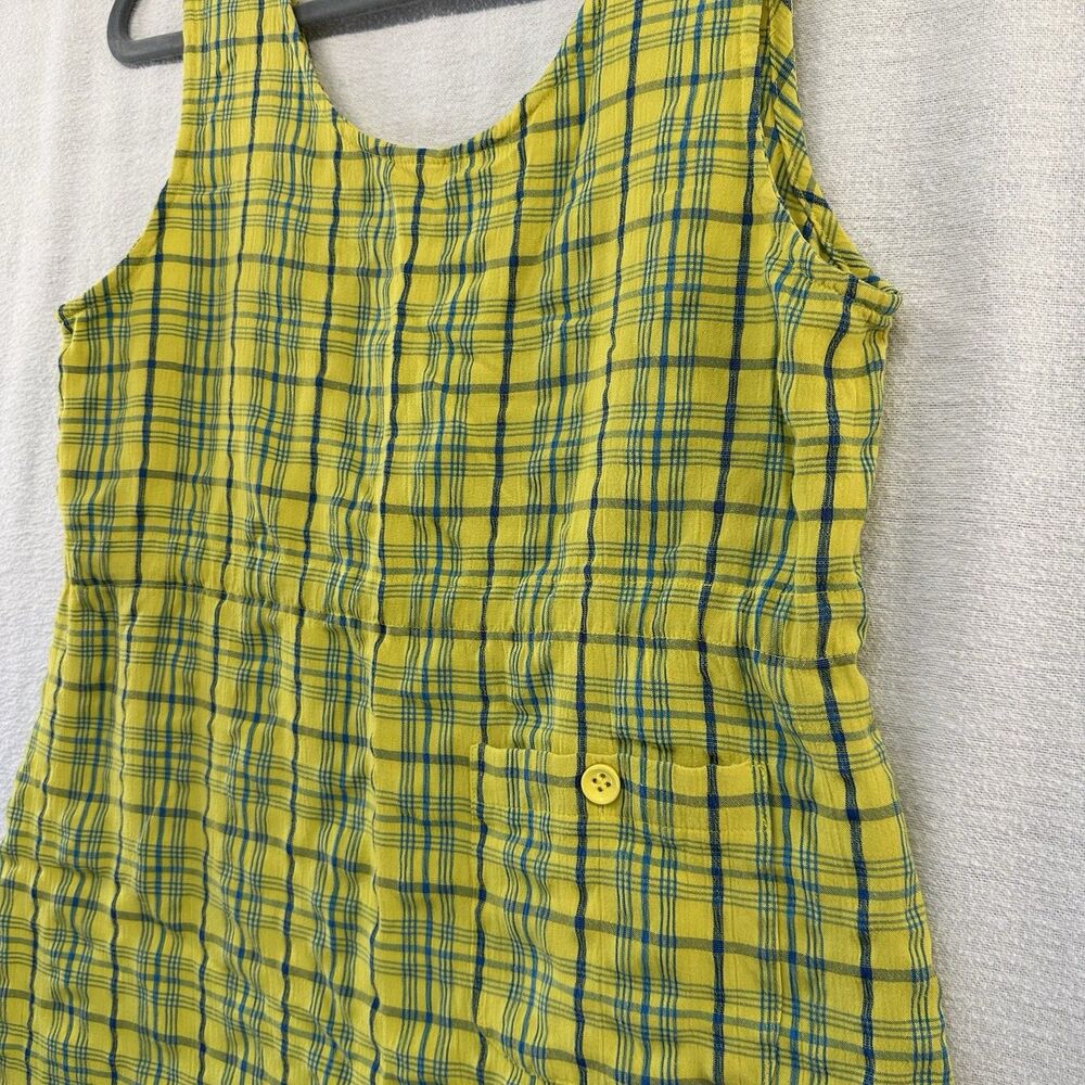 Vtg Cottage Dress Women S/M? See Measurements Front Pocket UnLined Yellow Blue
